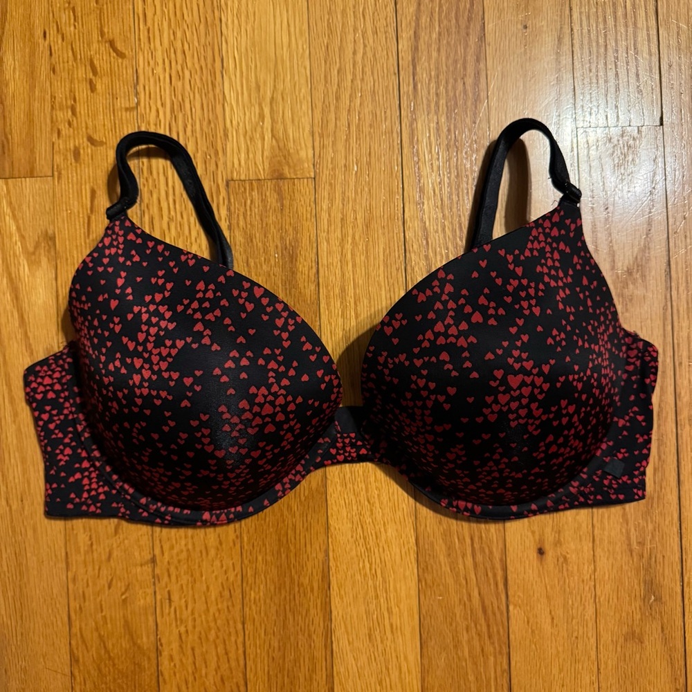 Victoria’s Secret Sexy Tee Push-Up Bra Black Mini Red Hearts - Picture 3 of 7